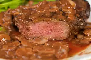 Grilled Sirloin Steak with Mushroom-Wine Sauce