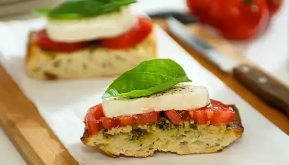 Open-Faced Sandwich with Tomato, Mozzarella and Basil