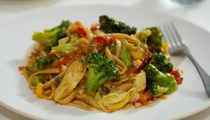 Broccoli, Fettuccine and Artichoke Hearts in Warm Sun-Dried Tomato Cream Sauce