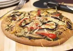 Basil Pesto, Roasted Pepper, Sun-dried Tomatoes and Portabella Mushrooms Pizza