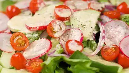 Cherry Tomato, Cucumber and Mixed Green Salad with Feta Vinaigrette