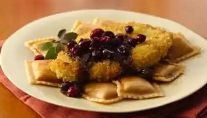 Turkey Scallopini and Squash Ravioli with Cranberry Brown Butter