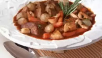 Easy Crockpot Beef Stew with Root Vegetables and Peas