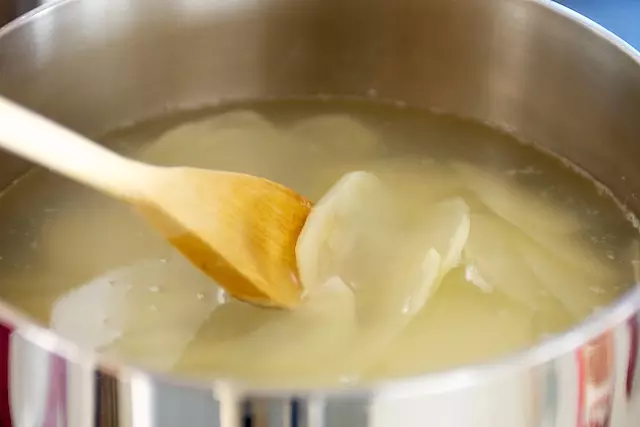 Cook the potatoes in boiling water for 4 to 5 minutes  