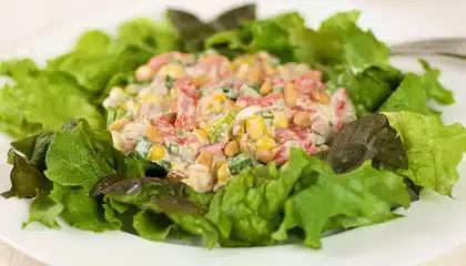 Greens with Roasted Corn and Pepper Salad