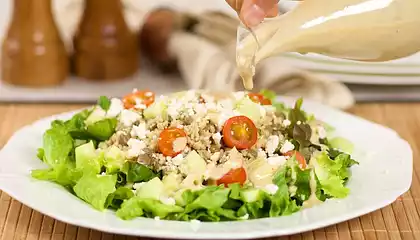 Couscous, Lentil and Mixed Green Salad with Garlic Dijon Vinaigrette