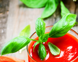 basil in tomato juice close-up