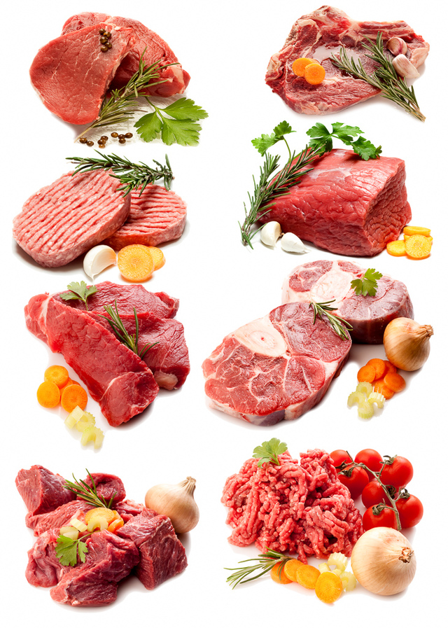 A variety of cuts of beef